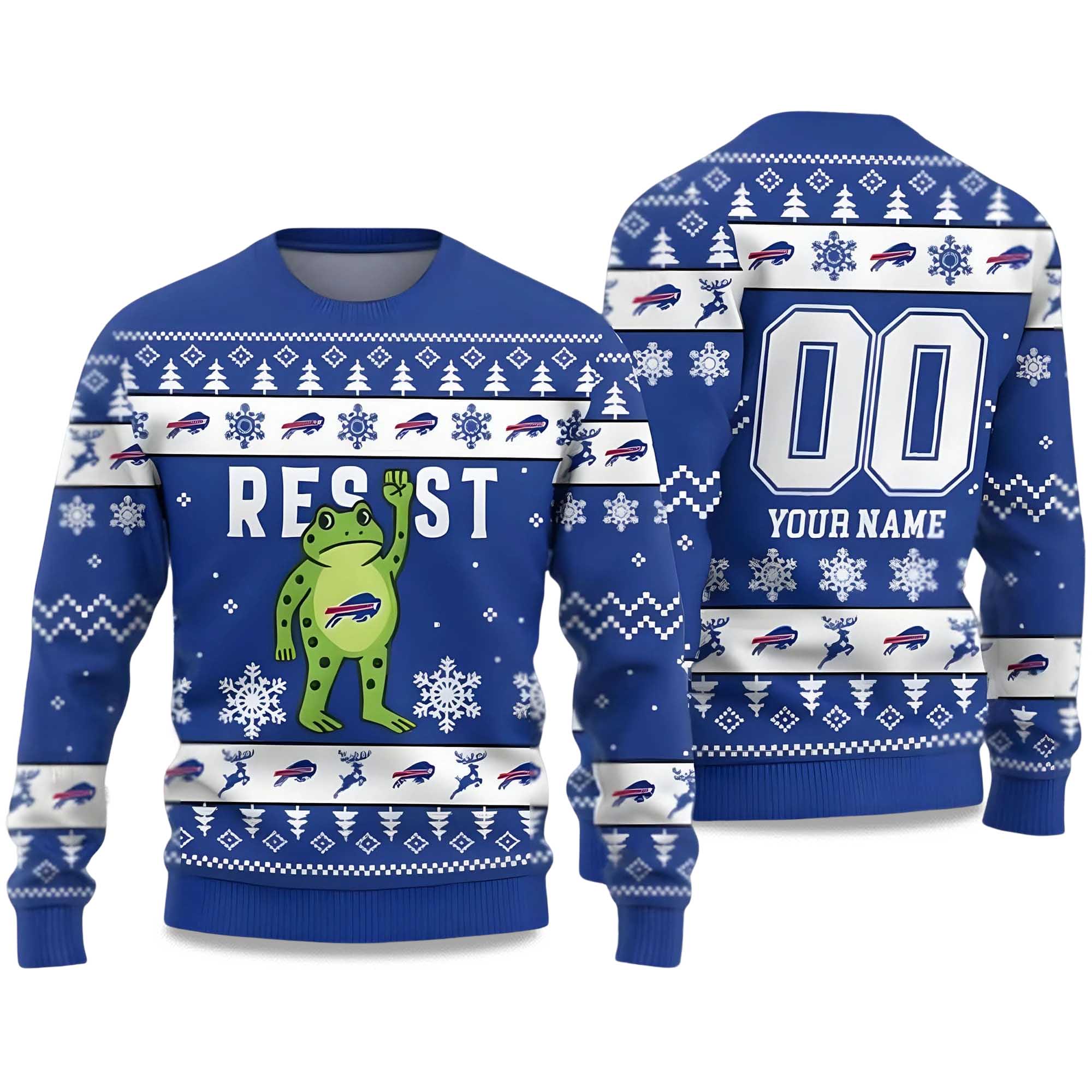 2025 Bills Portland Frog Resist Ugly Christmas Sweater  2025 Bills Portland Frog Resist Ugly Christmas Sweater