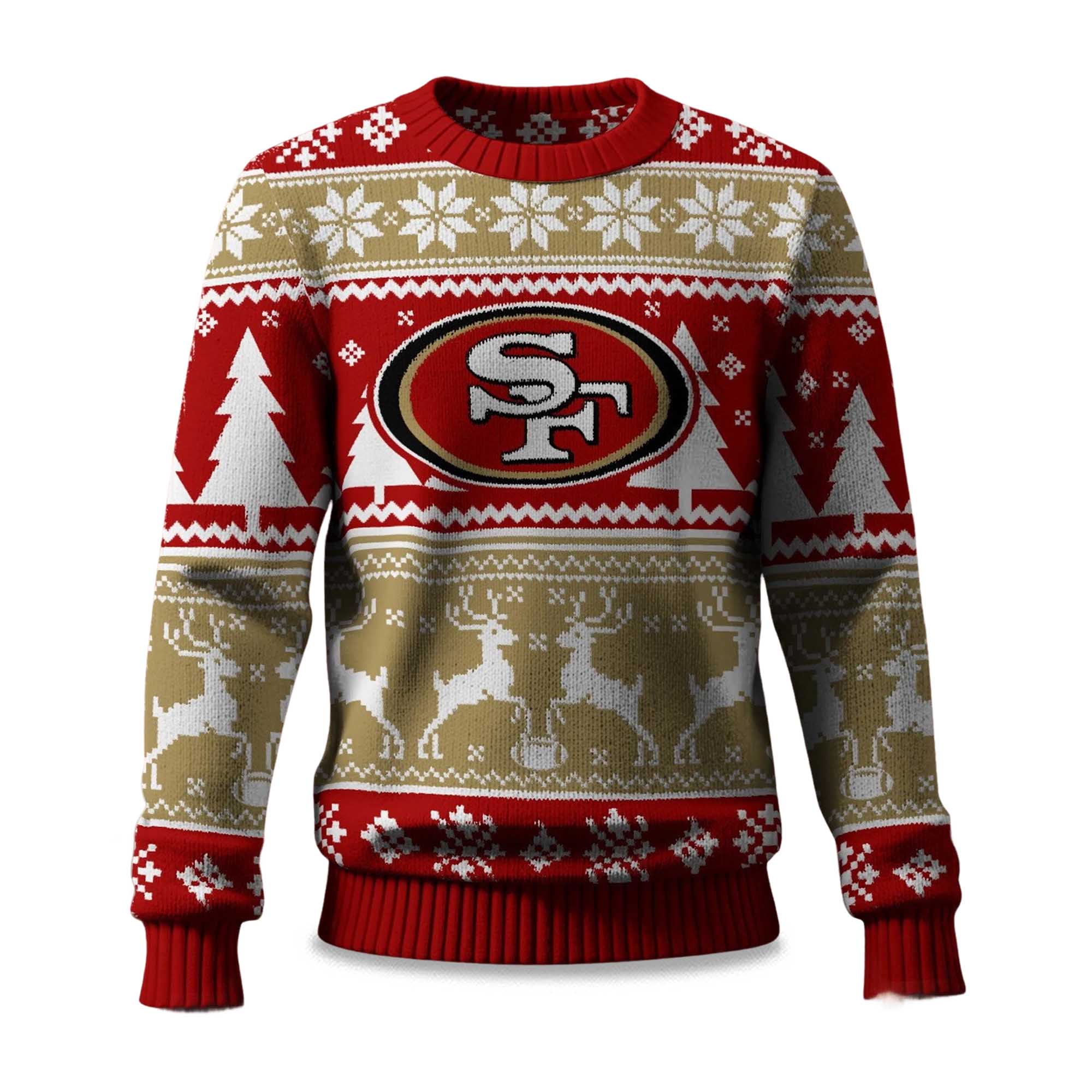2025 Christmas 49ers Reindeer Football Ugly Sweater 2025 Christmas 49ers Reindeer Football Ugly Sweater
