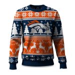 2025 Christmas Broncos Reindeer Football Ugly Sweater