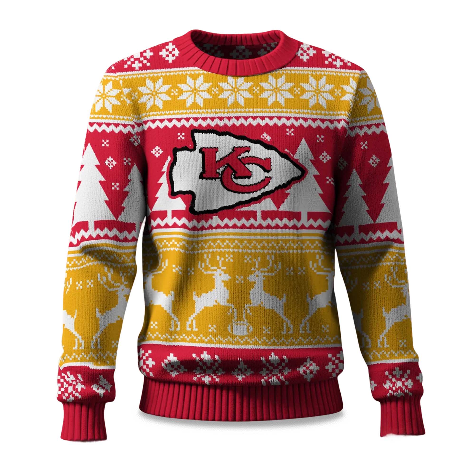 2025 Christmas Chiefs Reindeer Football Ugly Sweater 2025 Christmas Chiefs Reindeer Football Ugly Sweater