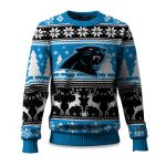 2025 Christmas Panthers Reindeer Football Ugly Sweater