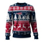2025 Christmas Patriots Reindeer Football Ugly Sweater