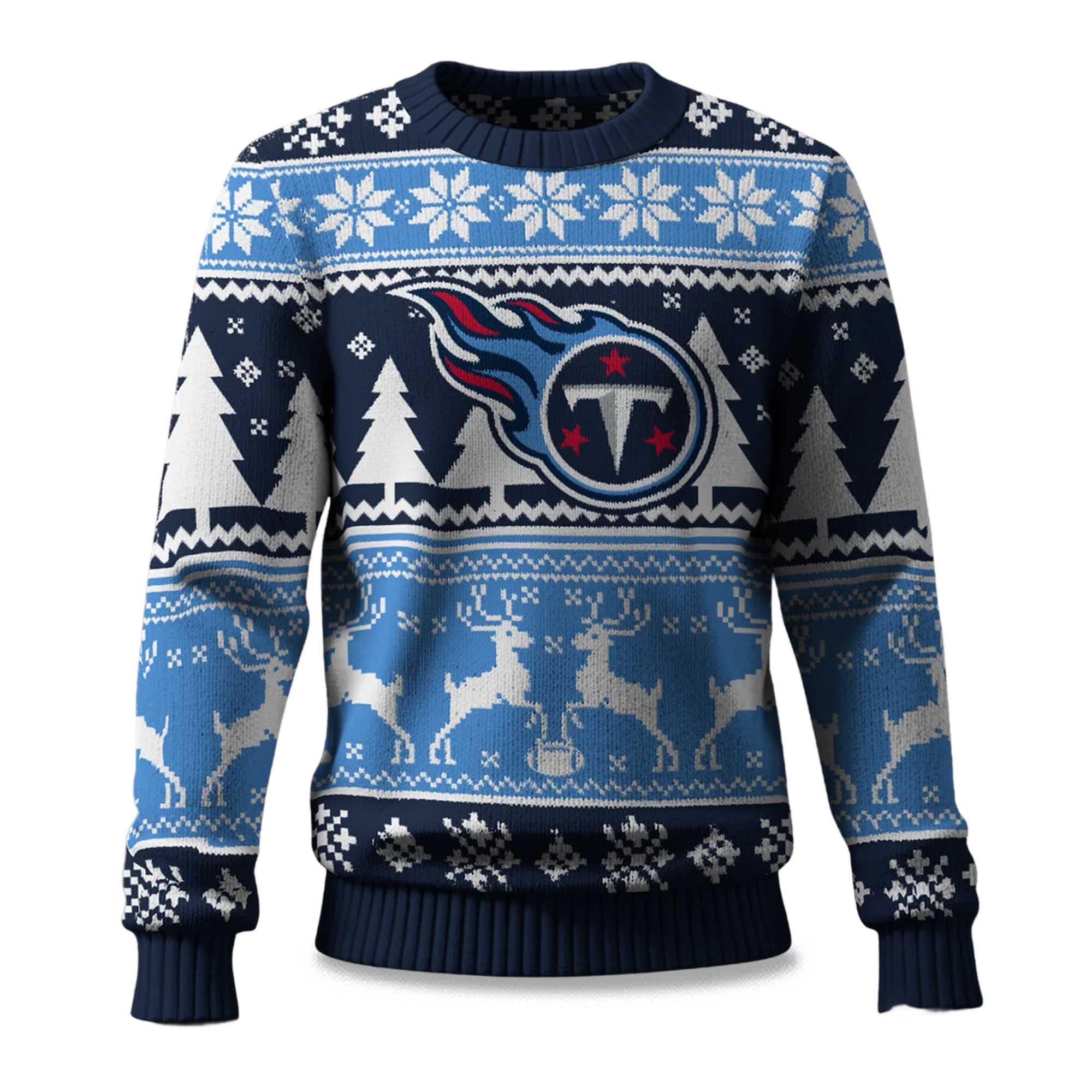 2025 Christmas Titans Reindeer Football Ugly Sweater 