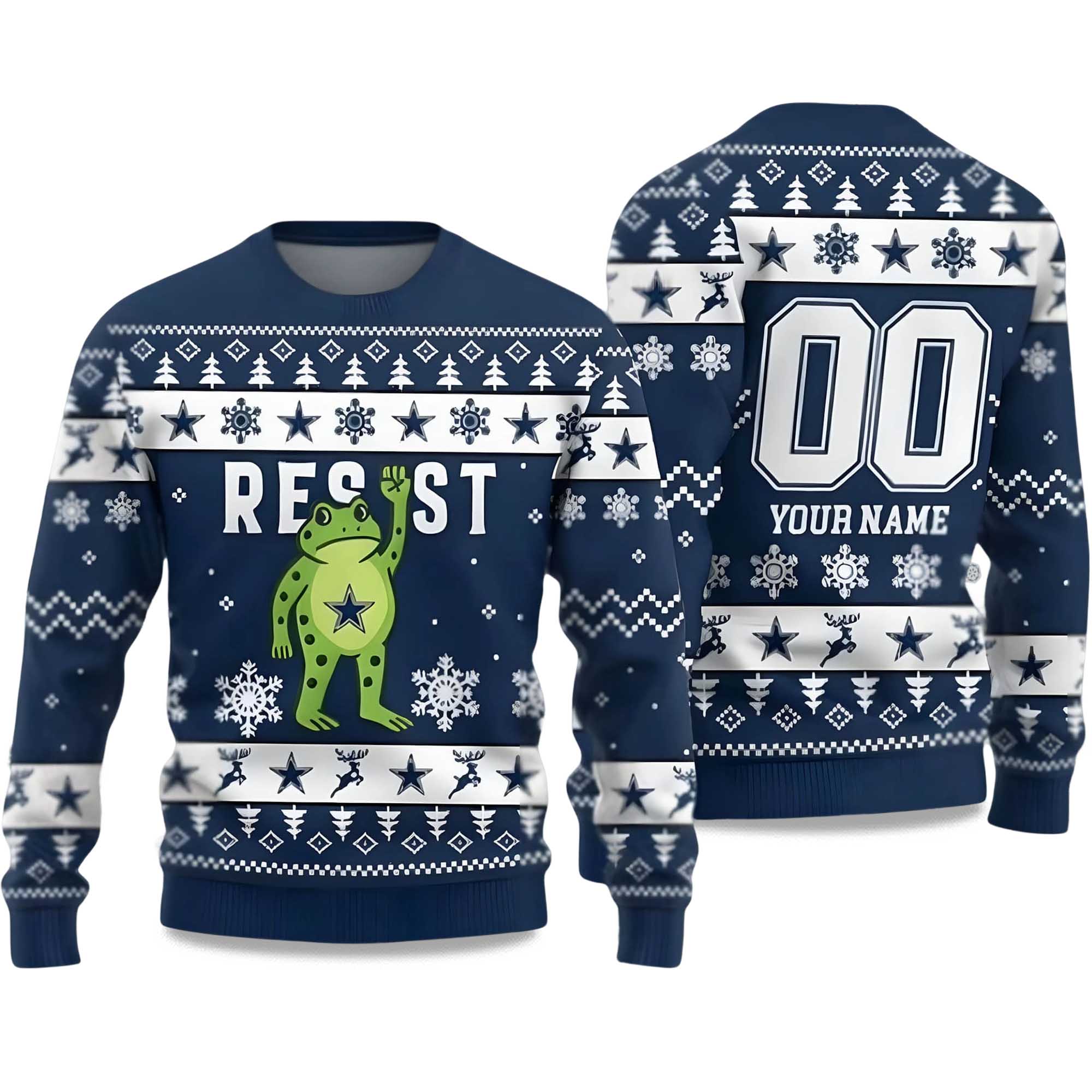 2025 Cowboys Portland Frog Resist Ugly Christmas Sweater  2025 Cowboys Portland Frog Resist Ugly Christmas Sweater
