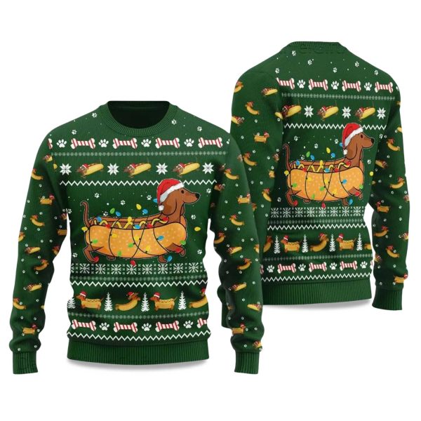 2025 Dachshund Hot Dog Ugly Christmas Sweater 1
