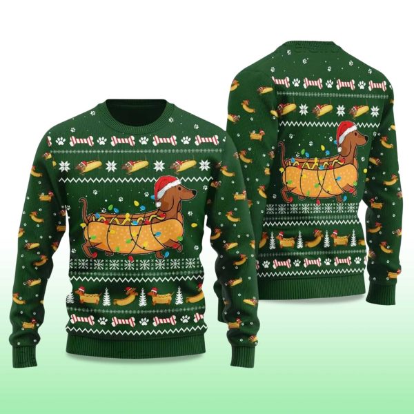 2025 Dachshund Hot Dog Ugly Christmas Sweater 2