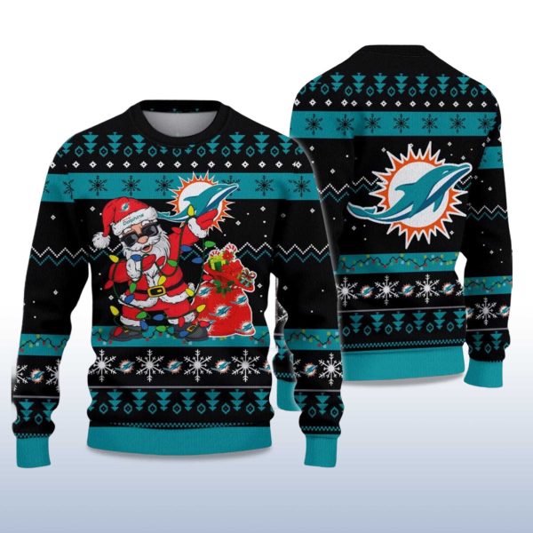 2025 Dolphins Santa Claus Ugly Christmas Sweater 2