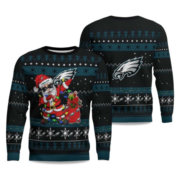 2025 Eagles Santa Claus Ugly Christmas Sweater 1
