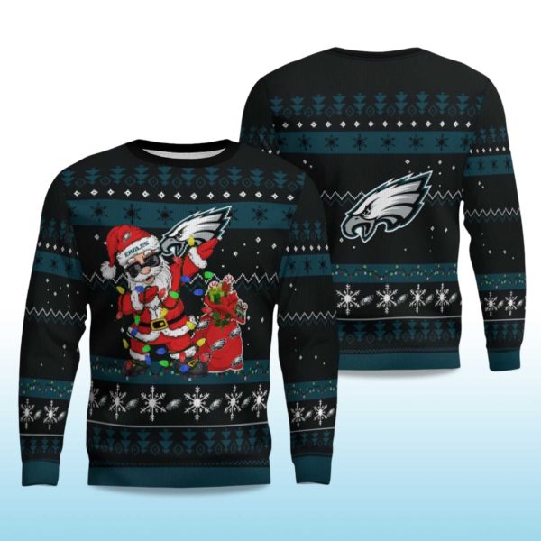 2025 Eagles Santa Claus Ugly Christmas Sweater 2
