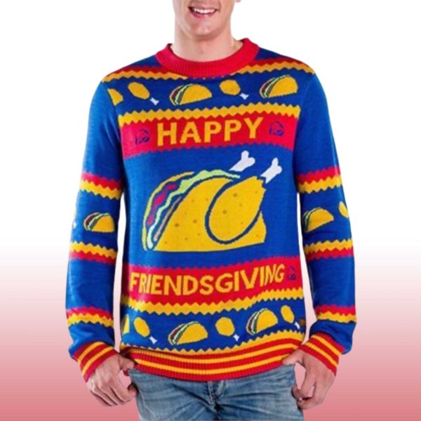 2025 Happy Friendsgiving Taco Chicken Ugly Christmas Sweater 2