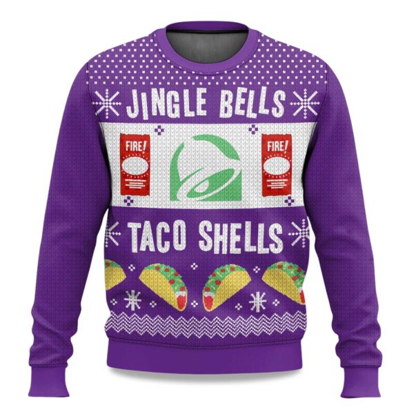 2025 Jingle Bells Taco Shells Fire Ugly Christmas Sweater 1