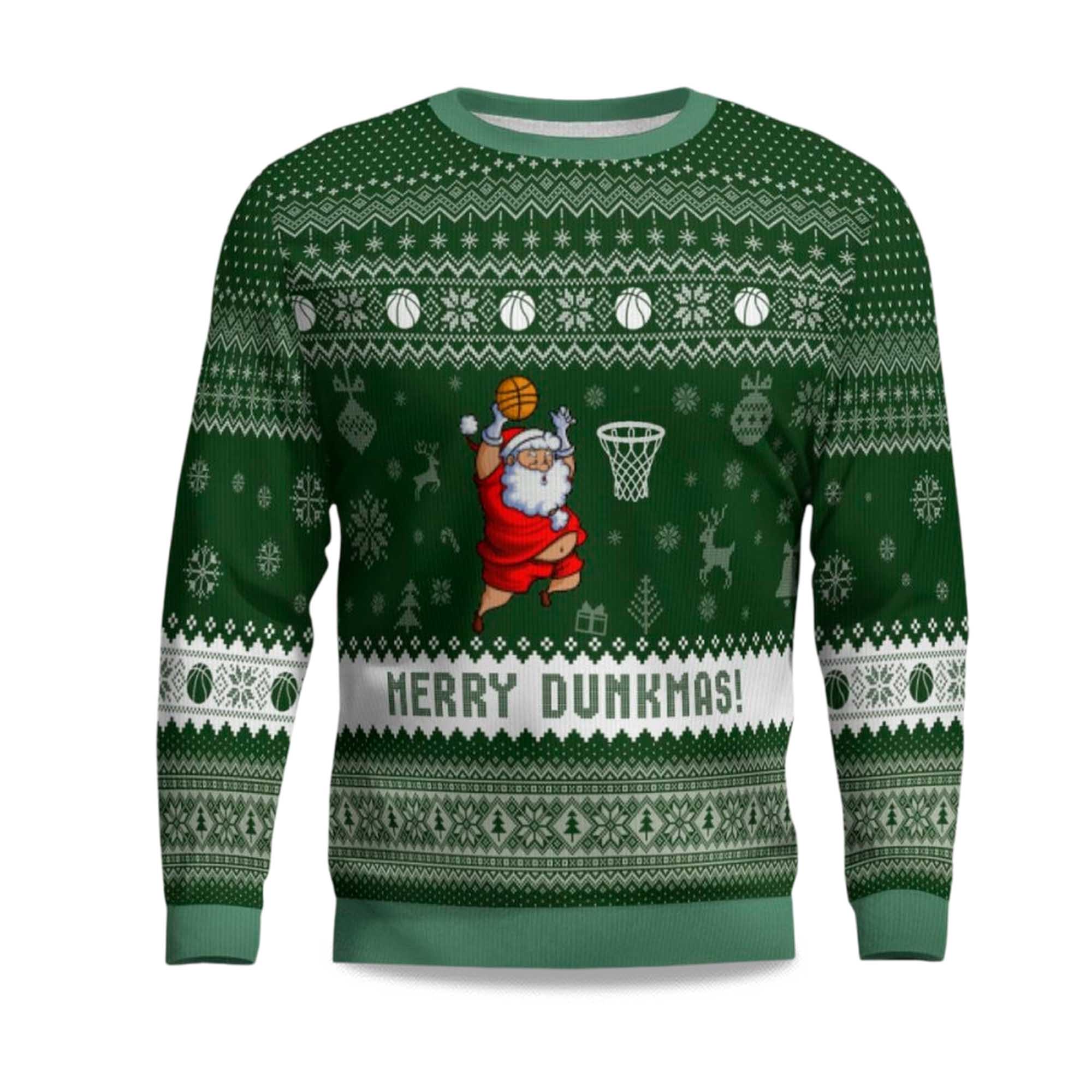 2025 Merry Dunkmas Basketball Ugly Christmas Sweater 2025 Merry Dunkmas Basketball Ugly Christmas Sweater