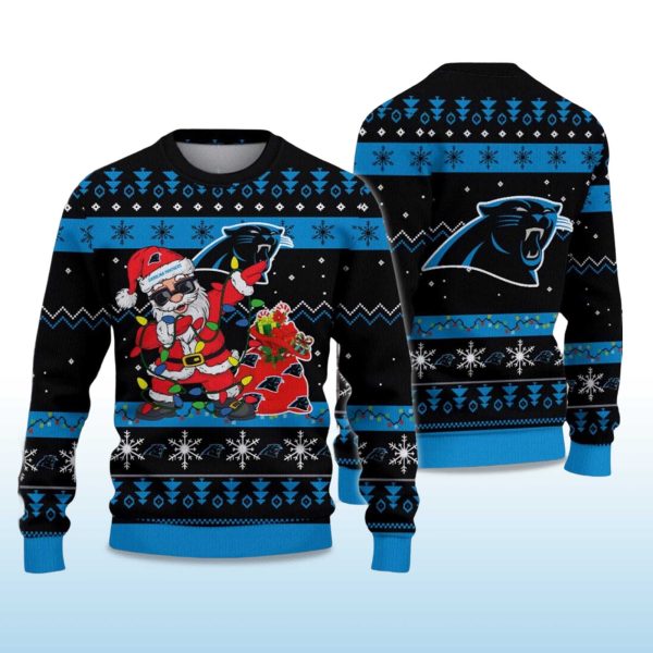 2025 Panthers Santa Claus Ugly Christmas Sweater 2