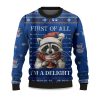 2025 Raccoon First Of All Im A Delight Ugly Christmas Sweater 1