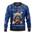 2025 Raccoon First Of All I'm A Delight Ugly Christmas Sweater
