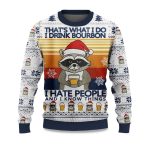 2025 Raccoon That's What I Do I Drink Bourbon Ugly Christmas Sweater