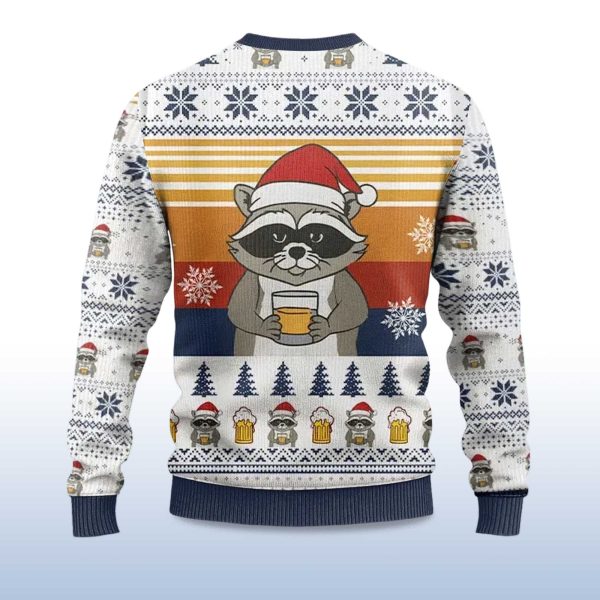 2025 Raccoon Thats What I Do I Drink Bourbon Ugly Christmas Sweater 2