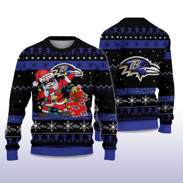 2025 Ravens Santa Claus Ugly Christmas Sweater 2