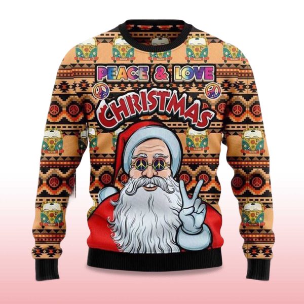 2025 Santa Claus Peace And Love Christmas Ugly Sweater