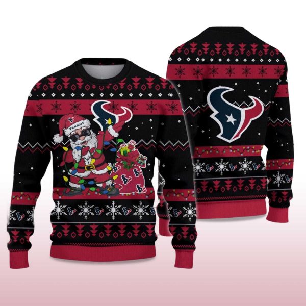 2025 Texans Santa Claus Ugly Christmas Sweater 2