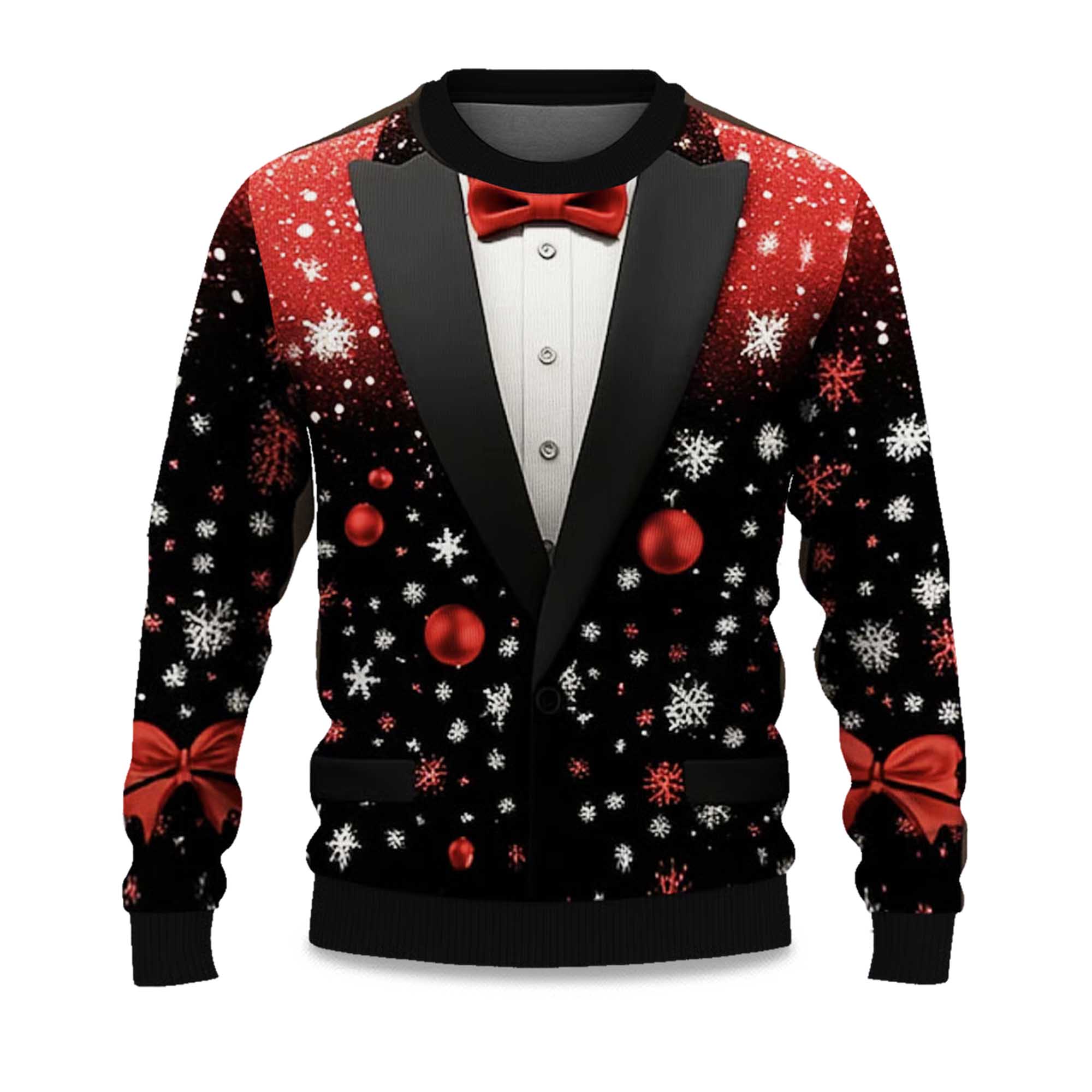 2025 Tree Snowflake Bow Tie Ugly Christmas Sweater 2025 Tree Snowflake Bow Tie Ugly Christmas Sweater