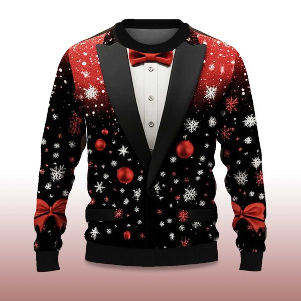 2025 Tree Snowflake Bow Tie Ugly Christmas Sweater 2