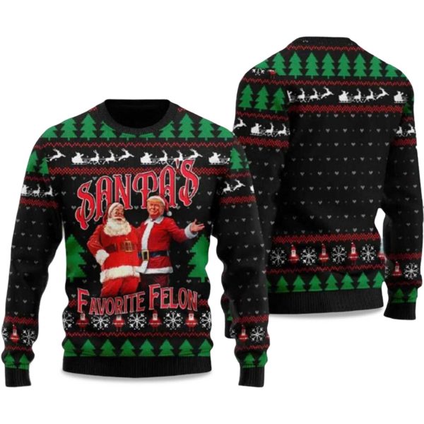 2025 Trump Santa's Favorite Felon Ugly Christmas Sweater 1