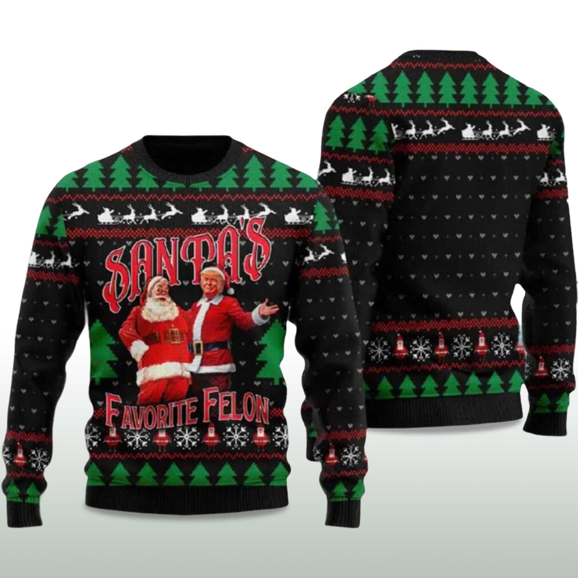 2025 Trump Santa’s Favorite Felon Ugly Christmas Sweater 2 2025 Trump Santa's Favorite Felon Ugly Christmas Sweater 2