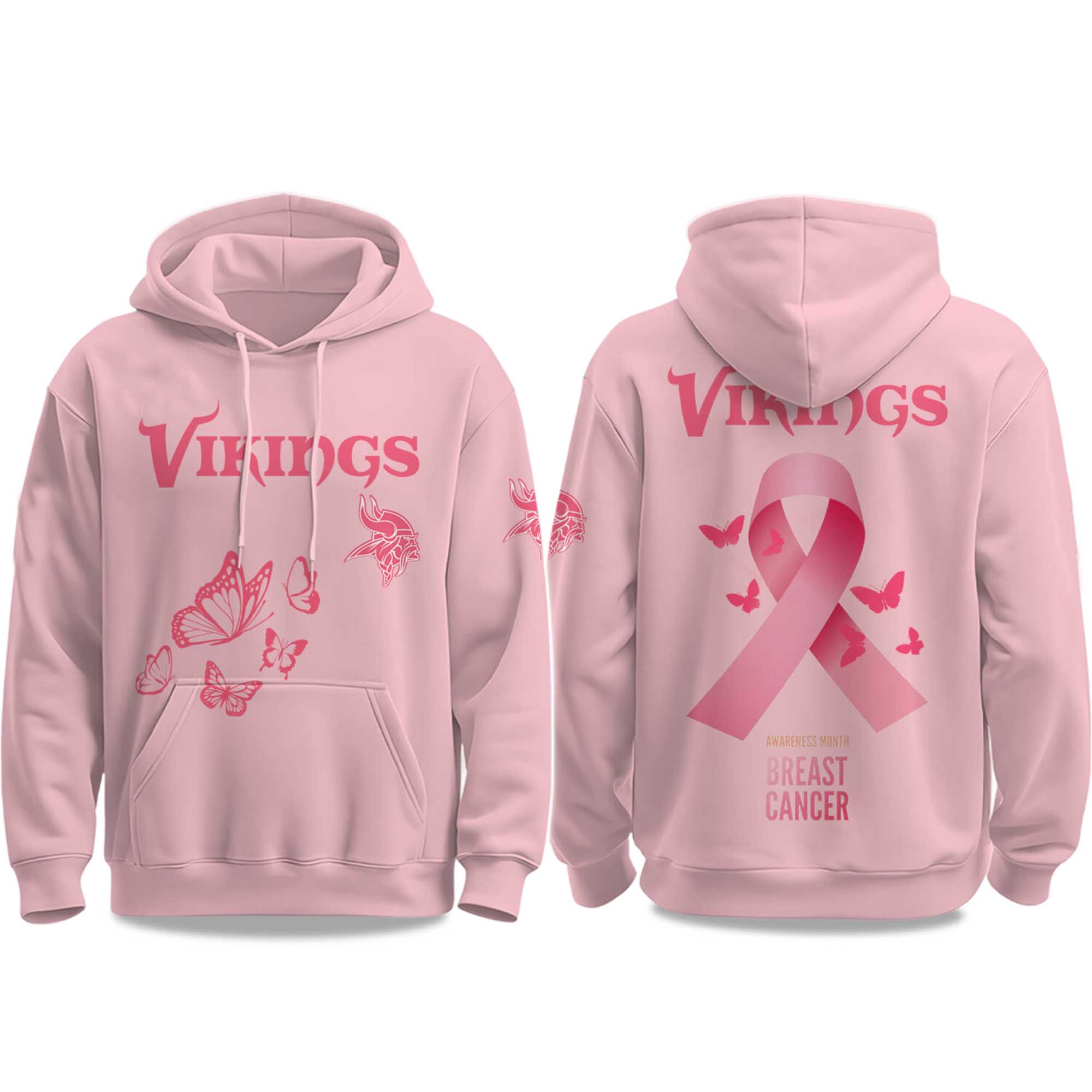 2025 Vikings Breast Cancer Awareness Month Hoodie 2025 Vikings Breast Cancer Awareness Month Hoodie