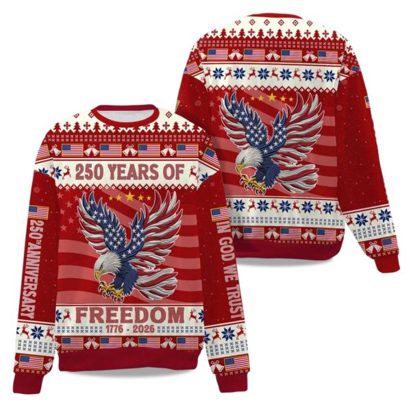 250 Years Of Freedom 1776 2026 Ugly Christmas Sweater 2025