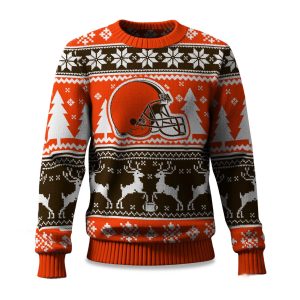 2025 Christmas Browns Reindeer Football Ugly Sweater 1