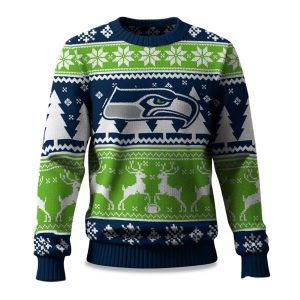 2025 Christmas Seahawks Reindeer Football Ugly Sweater 1