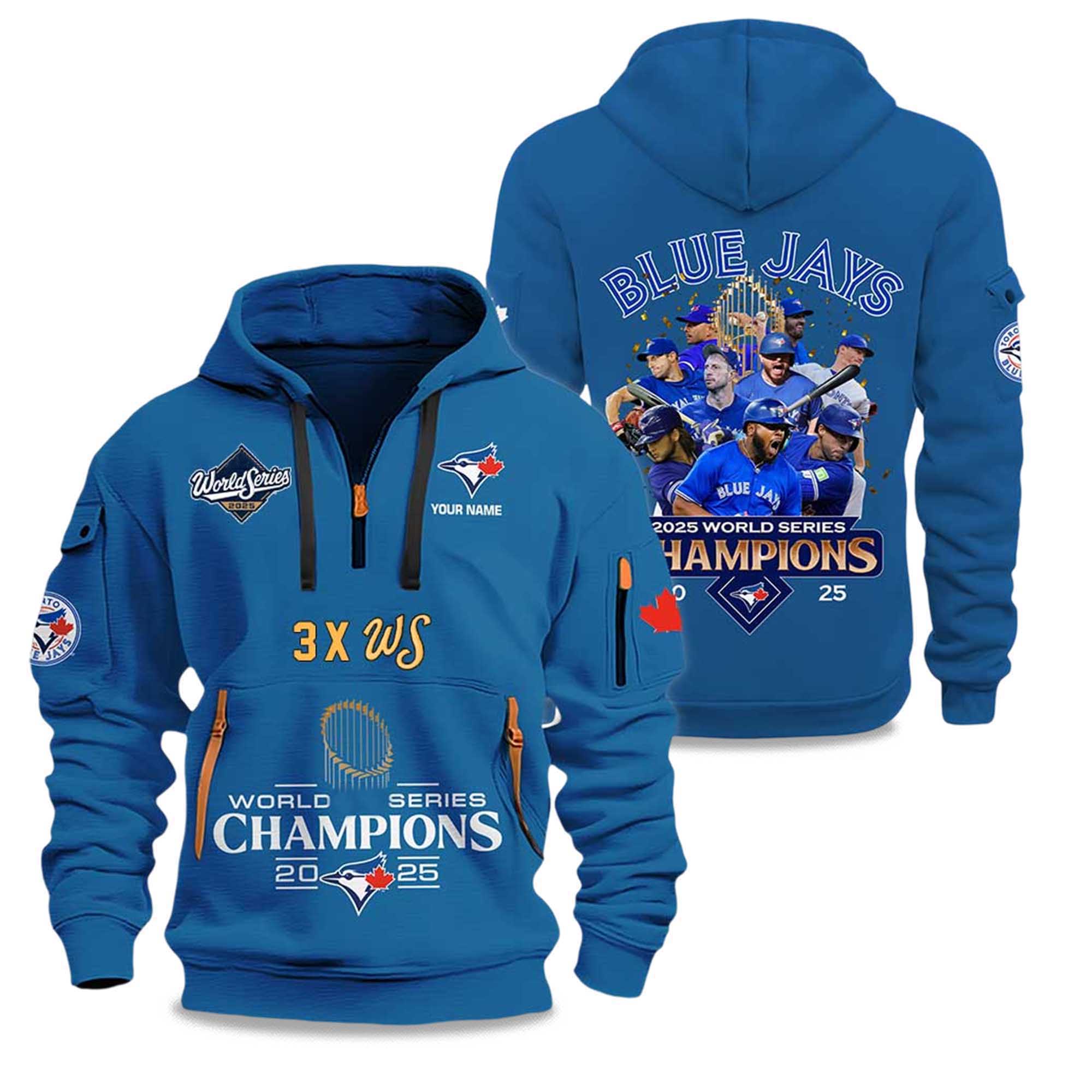 Blue Jays 3X WS Champions 2025 Zip Hoodie 3 Blue Jays 3X WS Champions 2025 Zip Hoodie