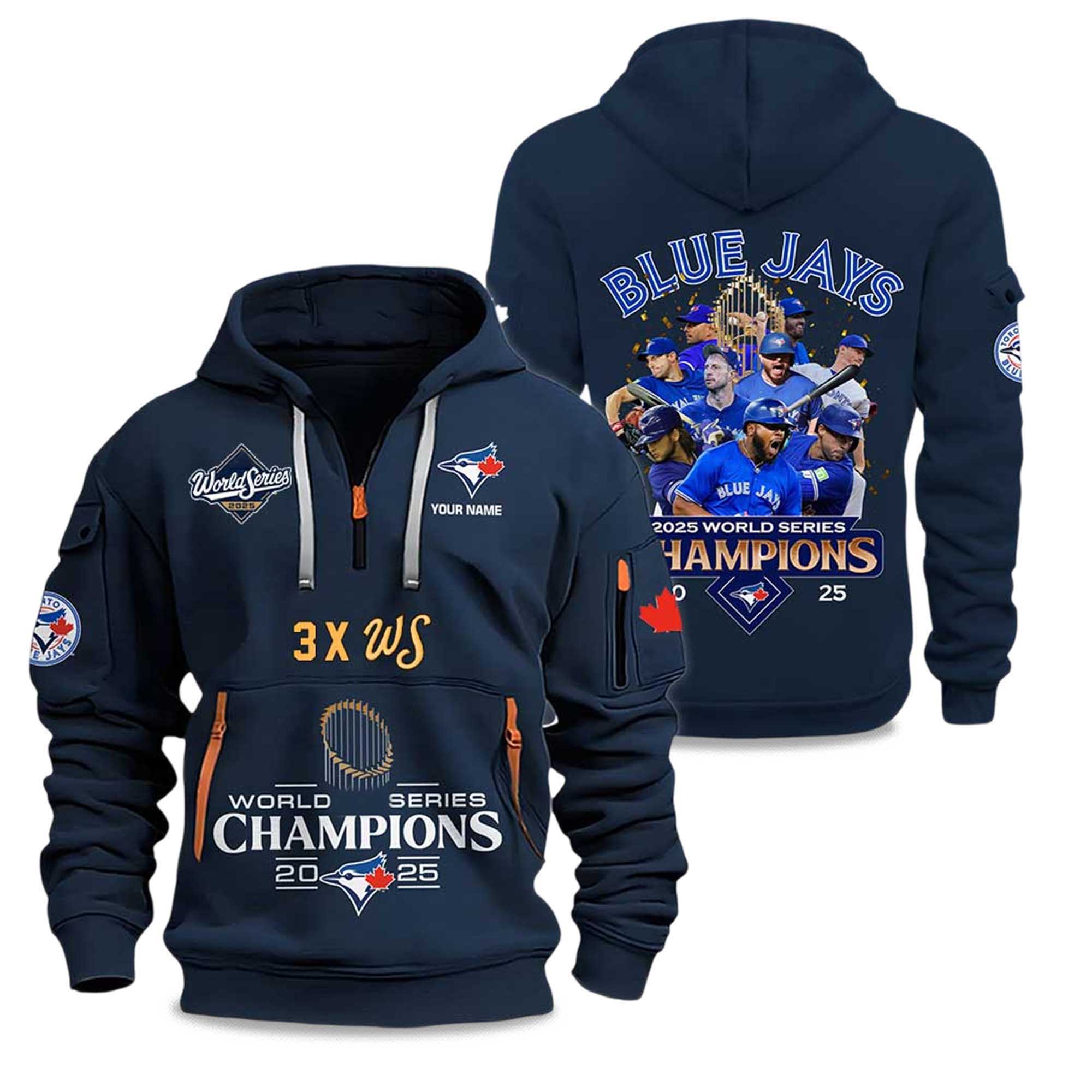 Blue Jays 3X WS Champions 2025 Zip Hoodie 4 Blue Jays 3X WS Champions 2025 Zip Hoodie