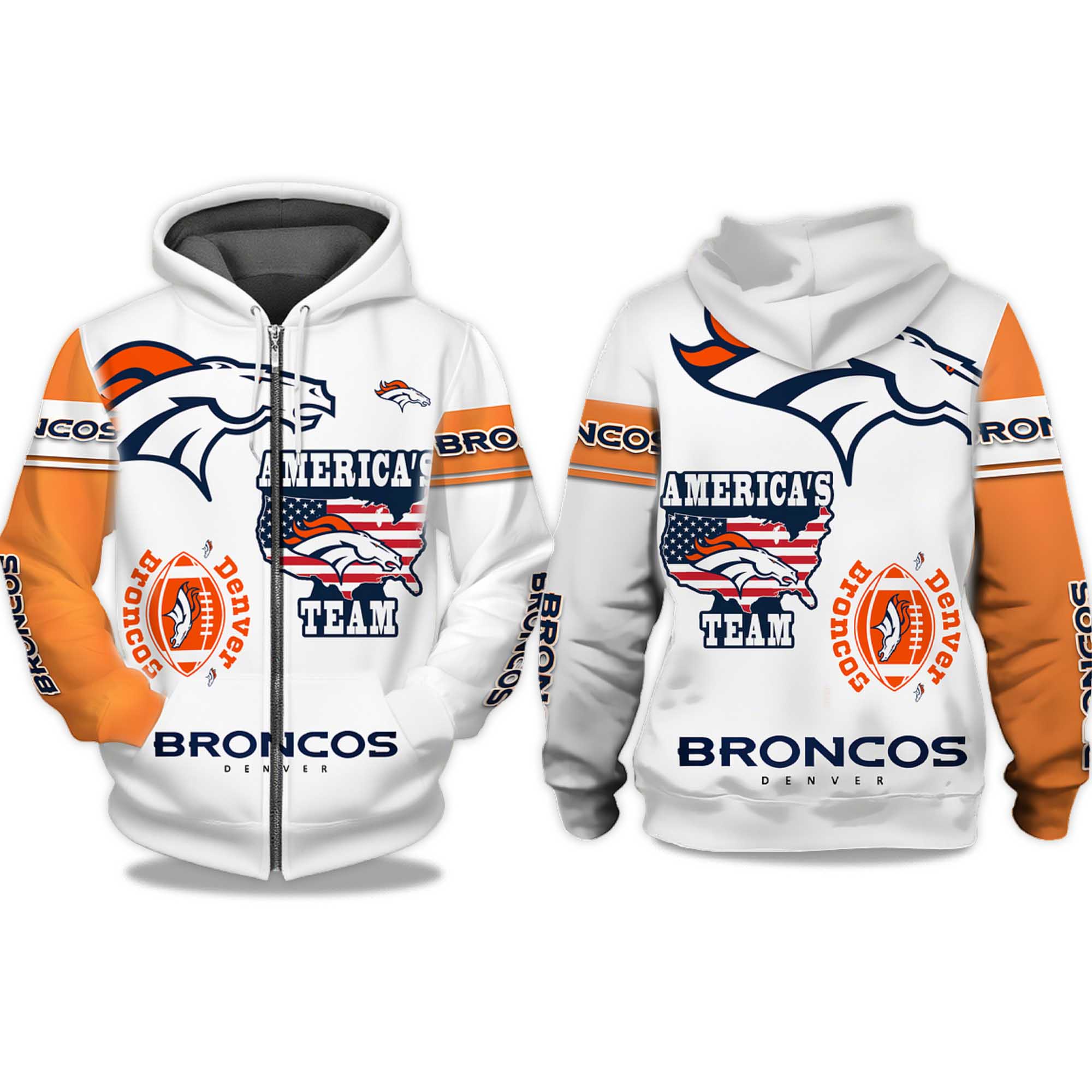 Broncos America's Team Zip Hoodie Broncos America's Team Zip Hoodie