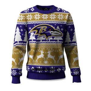 2025 Christmas Ravens Reindeer Football Ugly Sweater 1