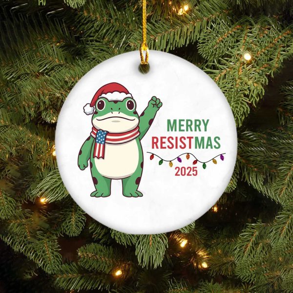 Portland Frog Merry Resistmas Christermas 2025 Ornament
