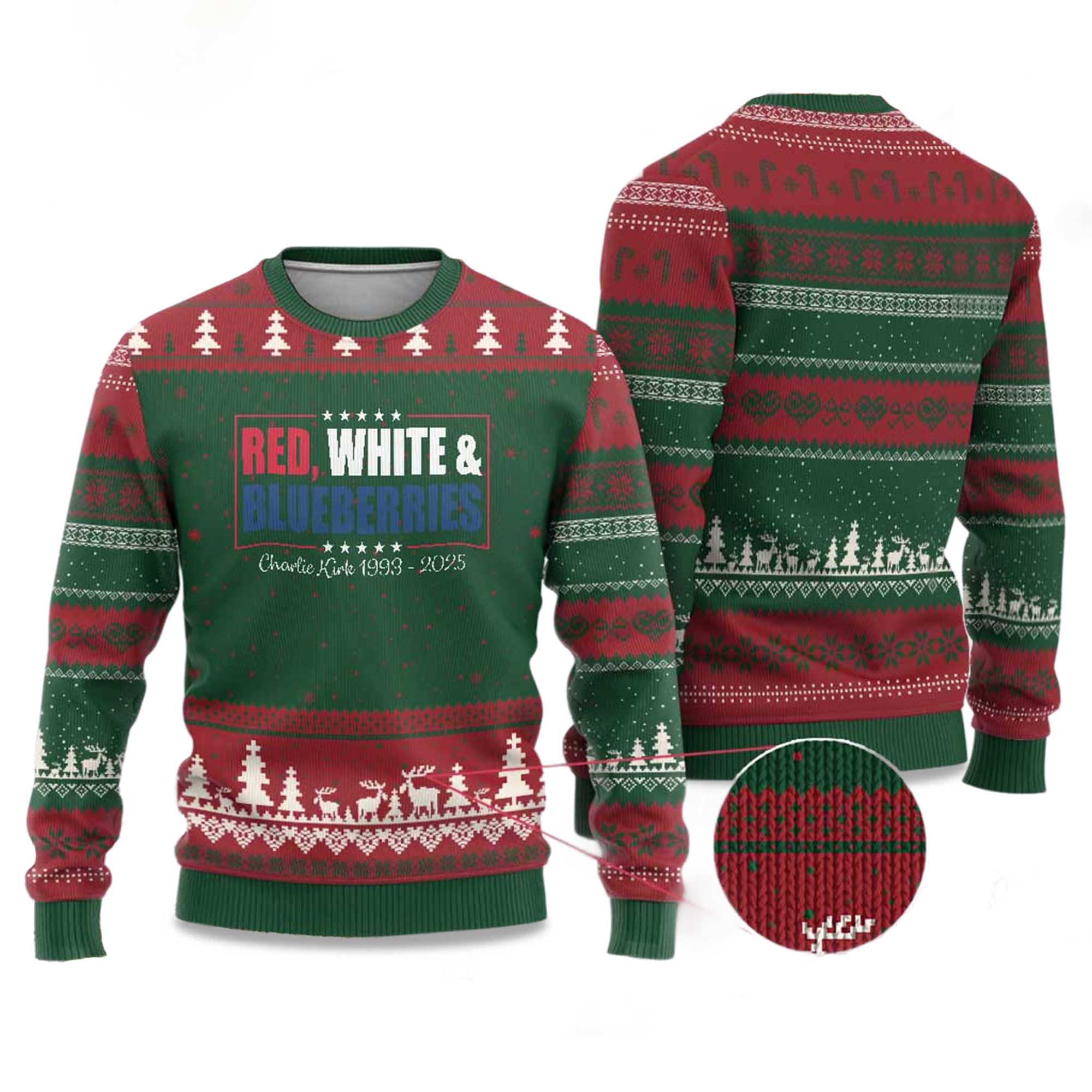 Red White and Blueberries Charlie Kirk 1993 2025Ugly Christmas Sweater Red White and Blueberries Charlie Kirk 1993 2025Ugly Christmas Sweater
