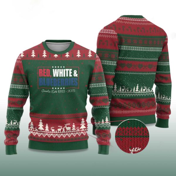 Red White and Blueberries Charlie Kirk 1993 2025Ugly Christmas Sweater