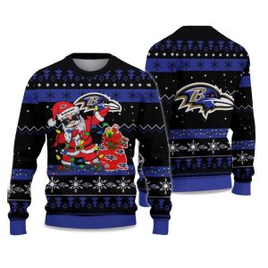 2025 Ravens Santa Claus Ugly Christmas Sweater 1