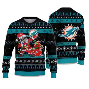 2025 Dolphins Santa Claus Ugly Christmas Sweater 1