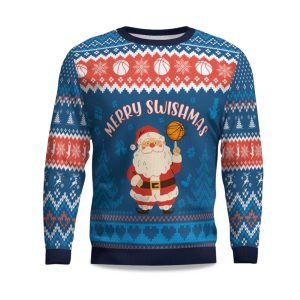2025 Merry Swishmas Basketball With Santa Ugly Christmas Sweater 1
