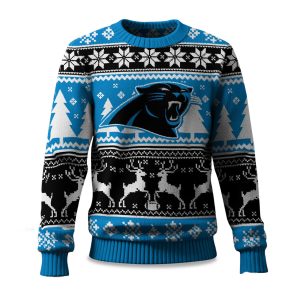 2025 Christmas Panthers Reindeer Football Ugly Sweater 1