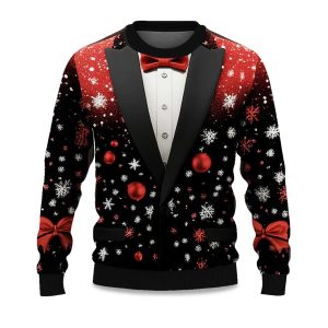 2025 Tree Snowflake Bow Tie Ugly Christmas Sweater 1