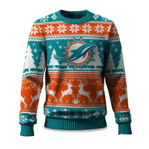 2025 Christmas Dolphins Reindeer Football Ugly Sweater 1