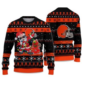 2025 Browns Santa Claus Ugly Christmas Sweater 1