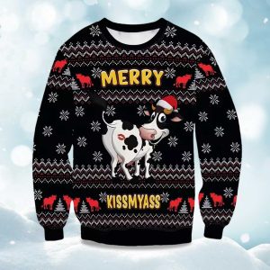 2025 Funny Cow Merry Kiss My Ass Ugly Christmas Sweater