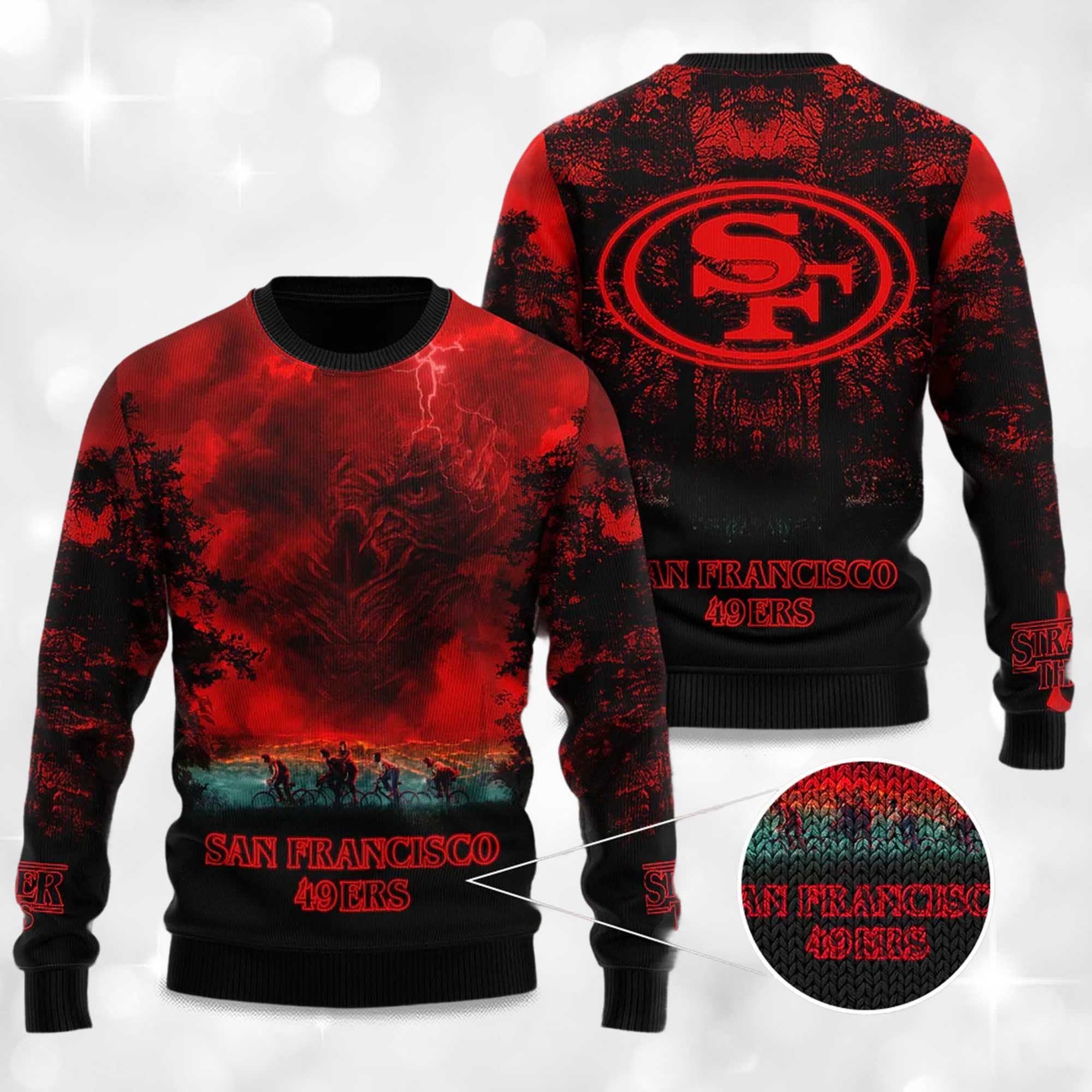 2025 49ers Stranger Things Ugly Sweater 2 2025 49ers Stranger Things Ugly Sweater 2