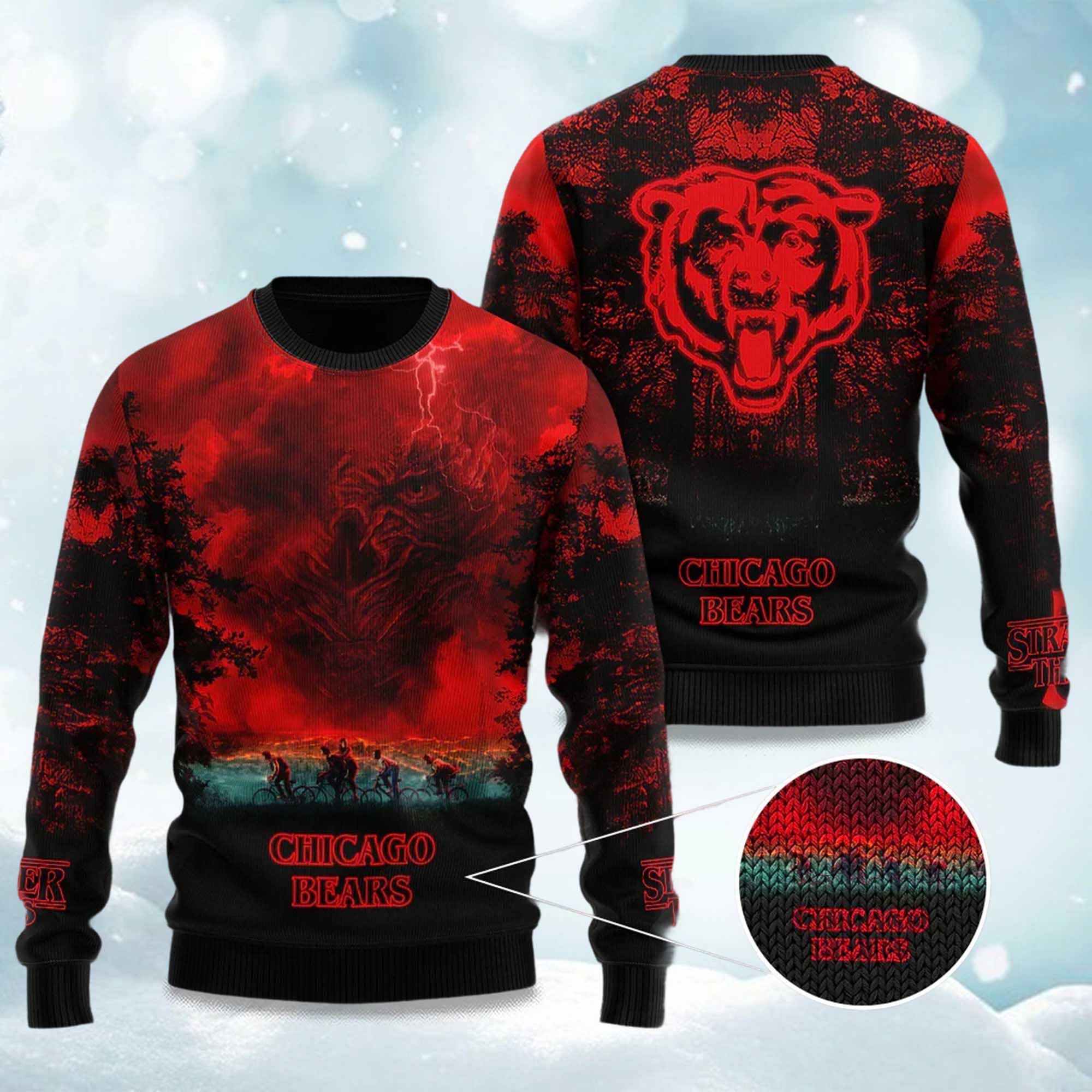 2025 Bears Stranger Things Ugly Sweater 2025 Bears Stranger Things Ugly Sweater