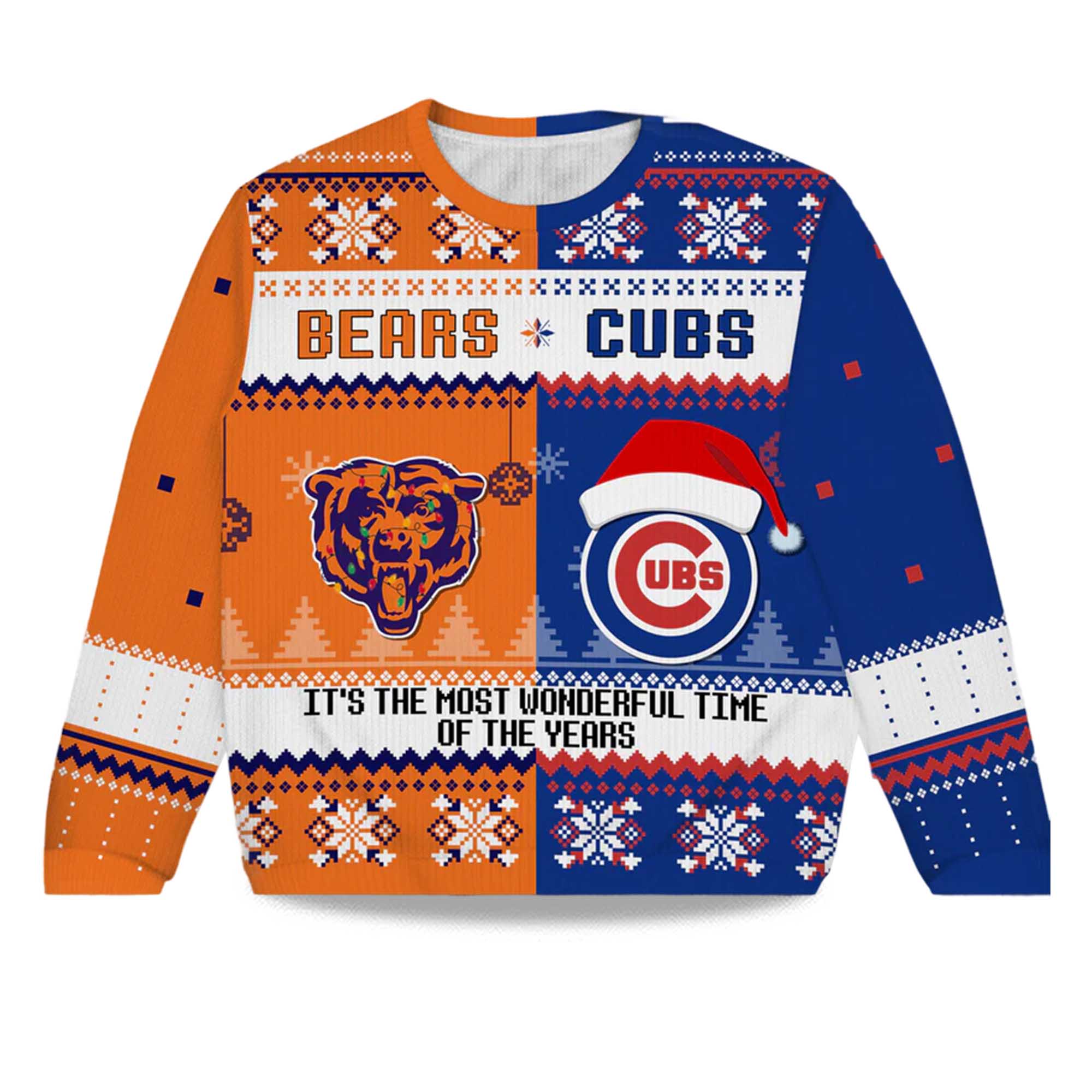 2025 Bears x Cubs It's The Most Wonderful Time Of The Year Ugly Christmas Sweater 